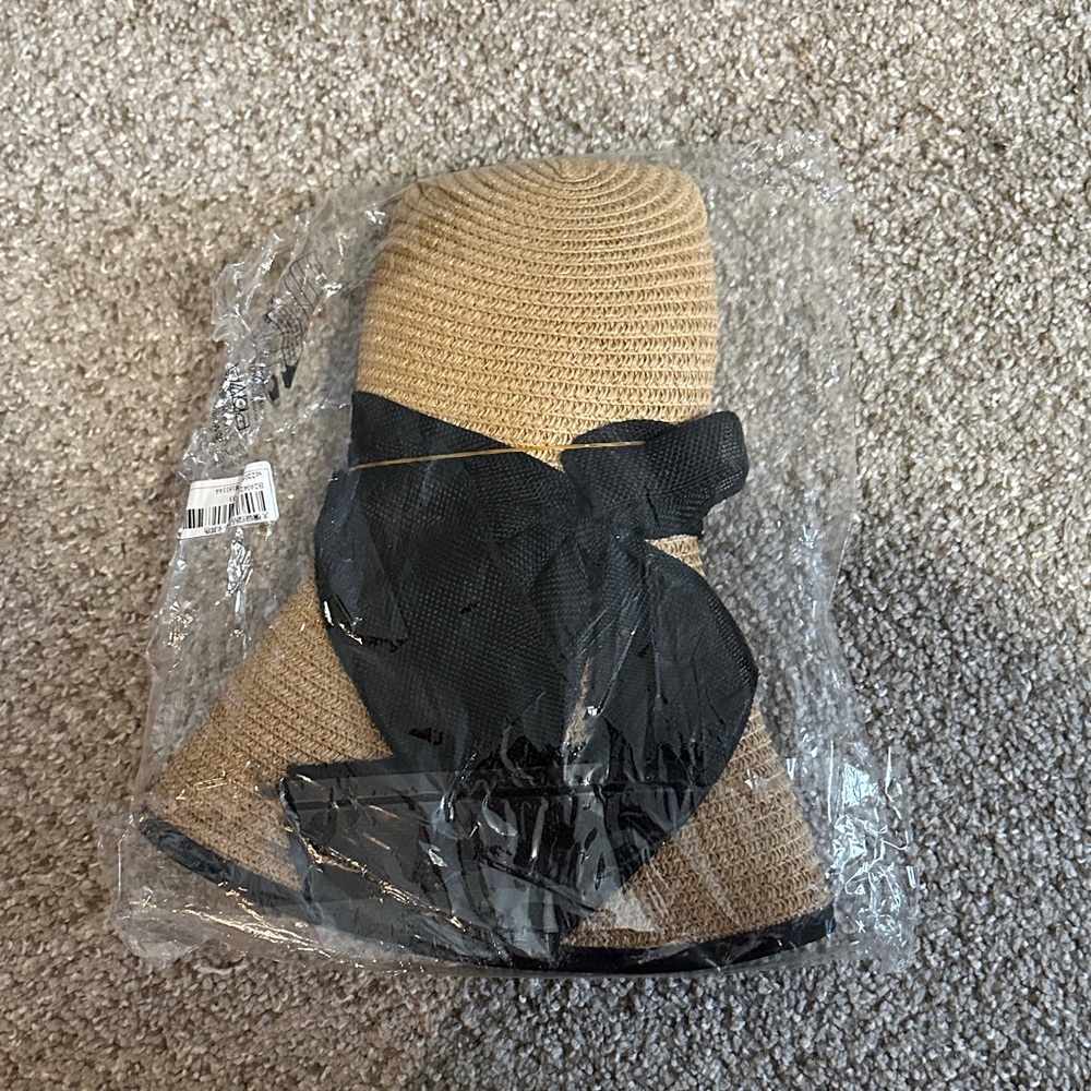 SHEIN Tan and Black Bow Sun Hat